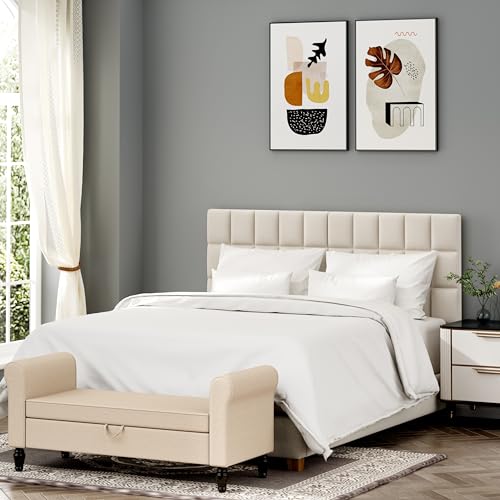 ALISH Upholstered Headboard, Velvet Bed Headboard with Adjustable Height from 41"- 51 ", Foldable Headboard with Metal Legs for King Size Bed (Beige, King)
