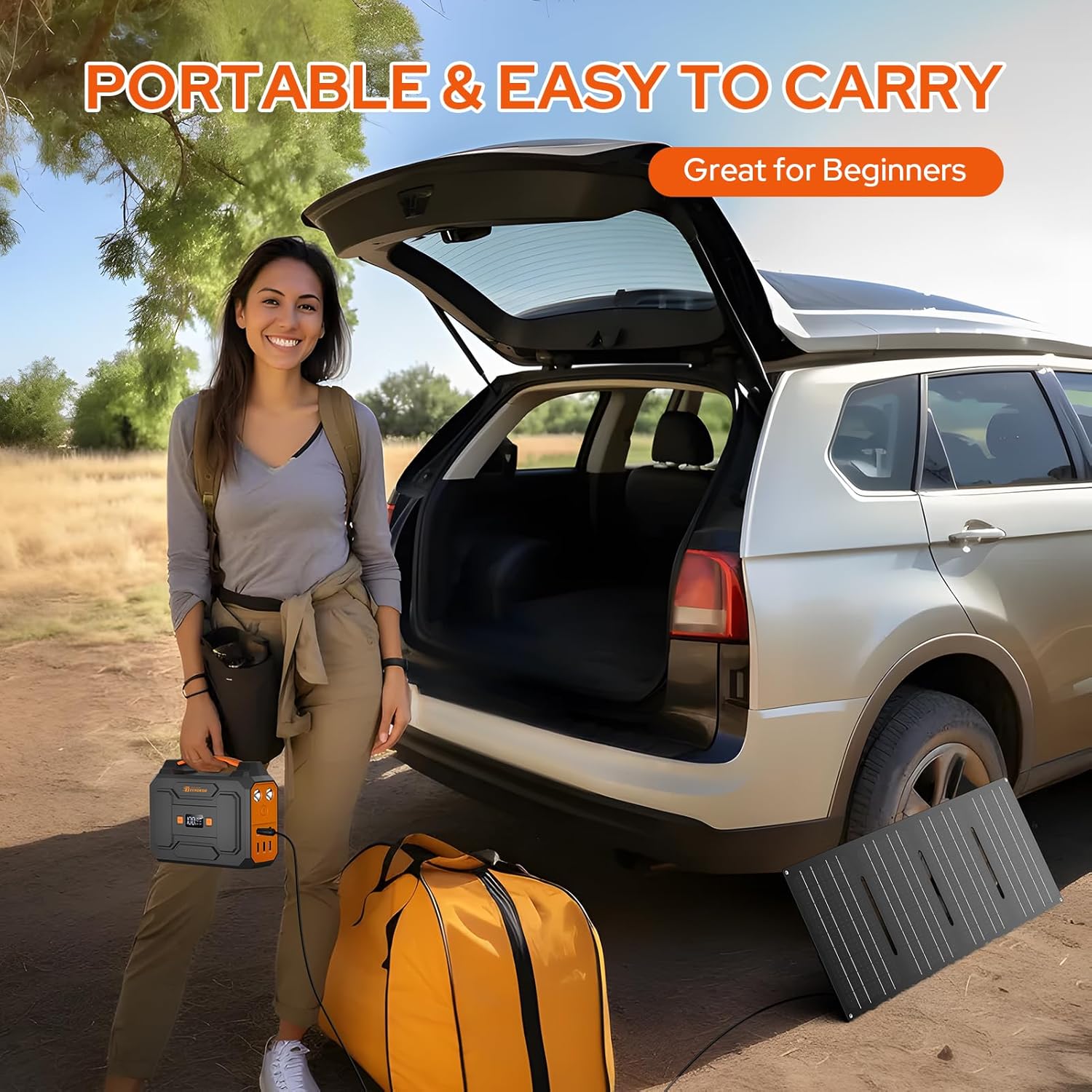 100W Portable Outdoor Solar Powered Power Bank Generator with Foldable 40W Solar Panel, 65W 110V Solar Power Station with DC AC Outlet for Home Use RV Camping Adventure
