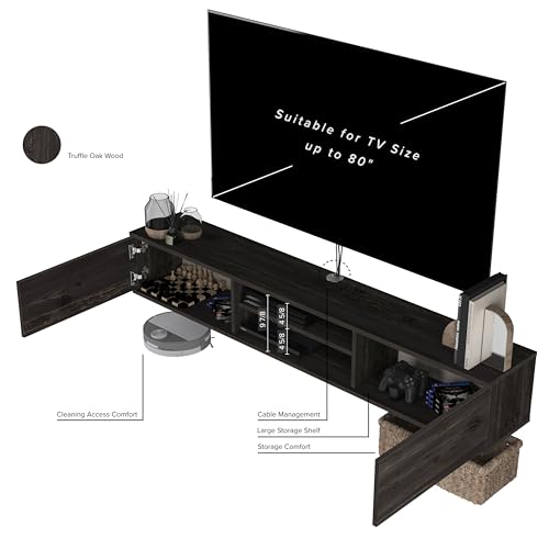 Atelier Mobili Floating TV Stand, 70 inch TV Stand for 75 inch TV, Floating TV Stand Wall Mounted, Floating Entertainment Center, TV Stands for Living Room, Black TV Stand (Black Oak)