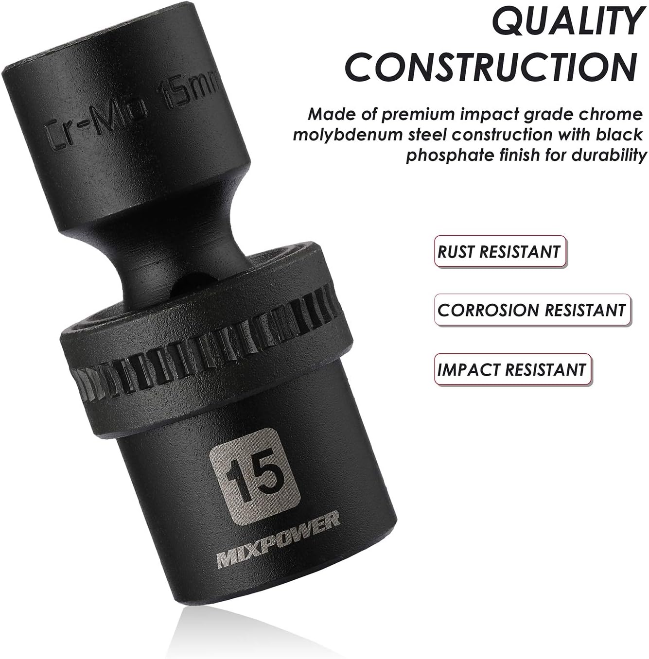 MIXPOWER 10-piece 3/8" Drive Shallow Universal Impact Socket Set, Metric,10-19mm, Swivel Socket with Flexible Wobble, CR-MO
