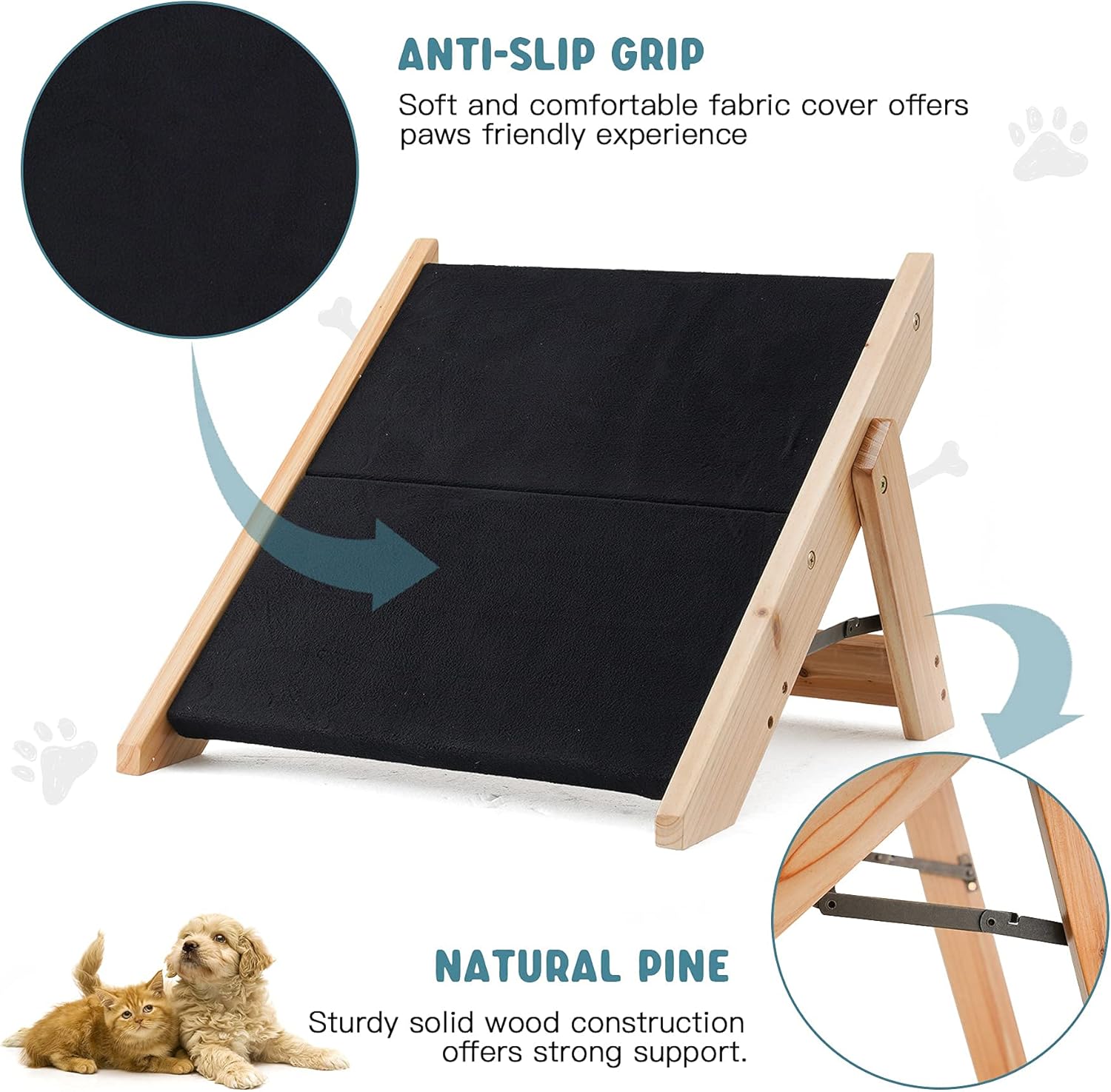 Kerrogee 2-in-1 Dog Pet Stairs, Foldable Pet Ramp with 2 Levels,Wooden Pet Steps for Small to Large Dogs,Pet Ladder for Car,High Bed and Couch,Easy Storage
