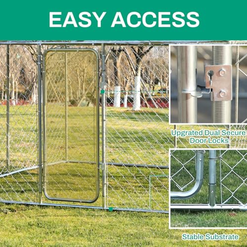 LEISU Outdoor Dog Kennel, Outside Dog Kennel with Roof, Large Dog Run Enclosure, Heavy Duty Dog Pens House, Pet Playpen with Galvanized Chain Link Waterproof Cover (8 x 8 FT)