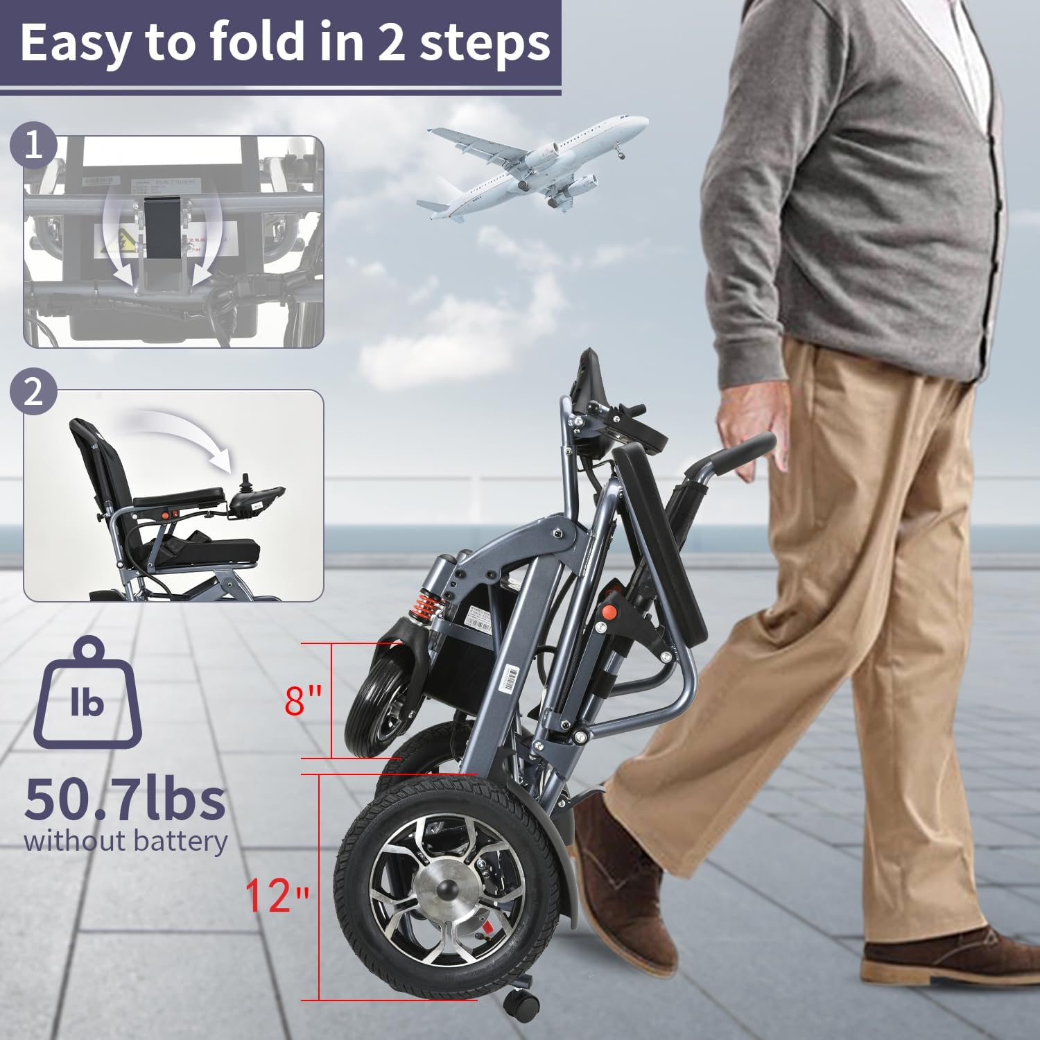 20 Miles Long Travel Range Electric Wheelchair for Adults,600W Motors Intelligent Power Wheelchair Lightweight Foldable All Terrain Motorized Wheelchair for Seniors,Only 50.7lbs-Airline Approved