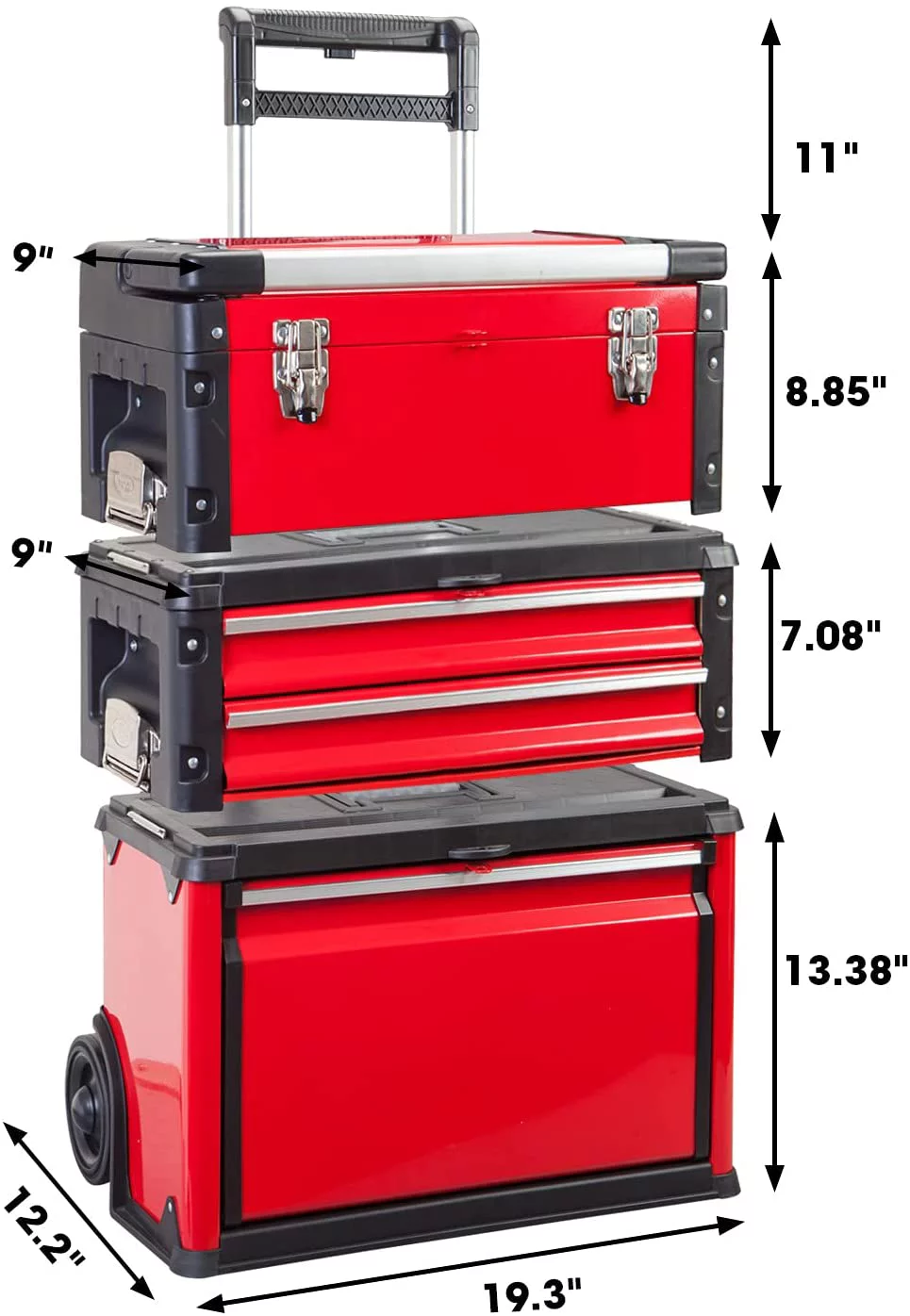 Big Red Rolling Tool Chest with Wheels Stackable Tool Storage Cabinet with 3 Drawers for Garage Workshop