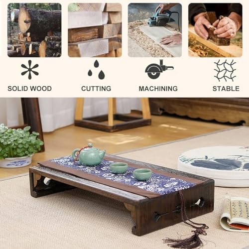 Japanese Tatami Low Table Wooden Coffee Table Portable Mini Picnic Furniture for Small Spaces Bedroom Living Room Entryway Farmhouse(40x30x11cm)