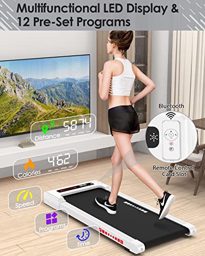 Walking Pad-Under Desk Treadmill-2 in 1 Treadmills for Home-Walking Treadmill with Remote Control, Portable Mini Treadmill 265 lbs Capacity, Bluetooth and LED Display