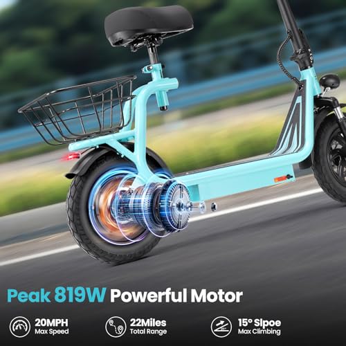 Caroma Peak 800W/1200W Electric Scooter Adults, 30 Miles Max Range, Foldable Electric Scooter with Seat, Front Suspension, Detachable Large Basket,Commuter E-Scooter for Adult and Teens