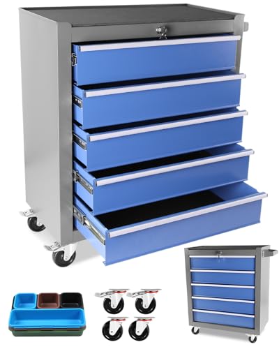 Heavy-Duty 7-Drawer Rolling Tool Chest with Wheels, Steel Tool Storage Cabinet with Lock & Liner for Workshop for Workshop/Garage - Includes 7 Organizer Boxes, Black