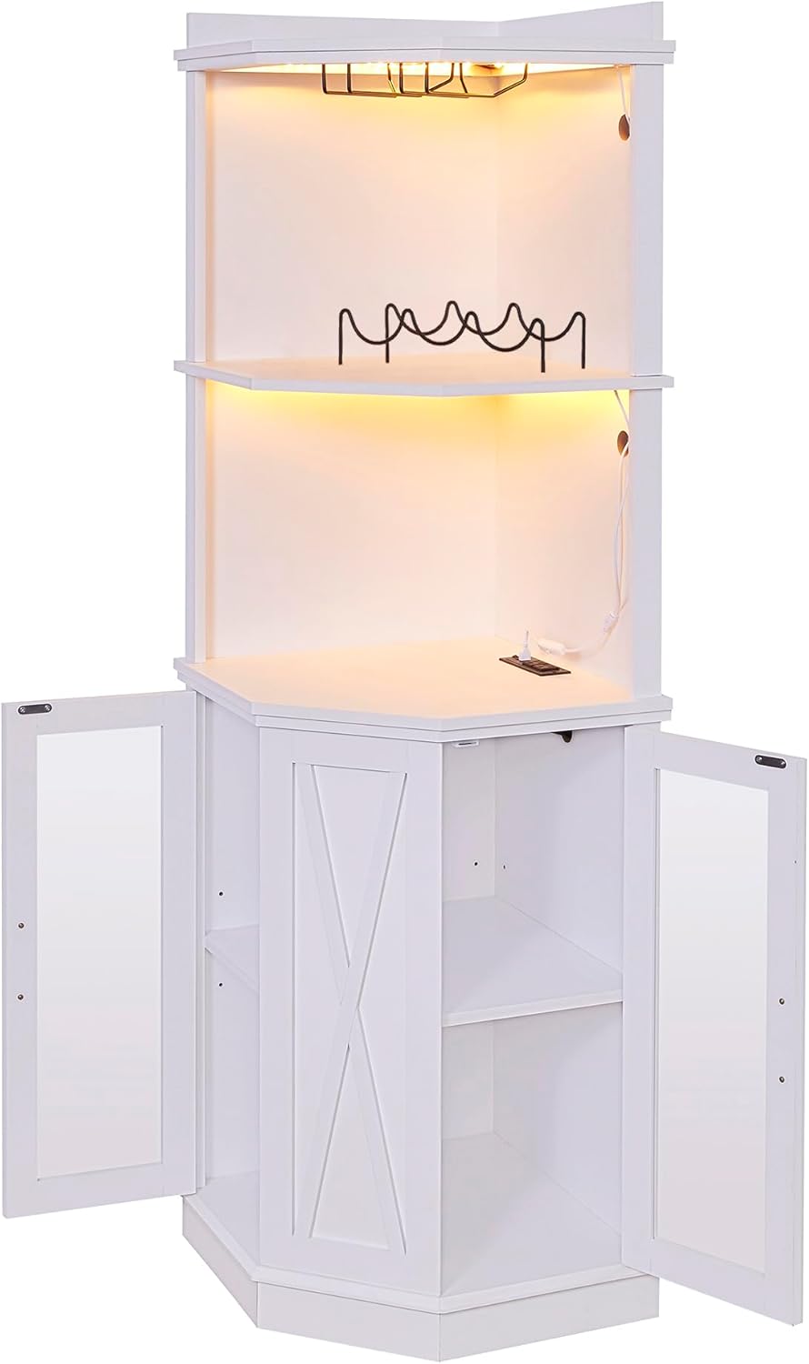 67.7" Corner Bar Cabinet, Modern Wine Bar Cabinet with Shelves for Dining Room, Living Room, Kitchen