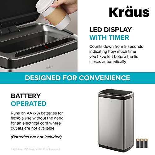 Kraus GarbagePro Rectangular 13 Gallon Hands-Free Motion Sensor Trash Can Battery Operated