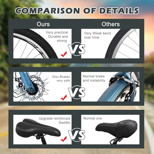 Vanell Adults Mountain Tricycles, 7-Speed 3-Wheeled Mountain Bikes 24/26/27.5inch & Basket, Front Suspension, Disc Brakes for Safe & Fast Braking