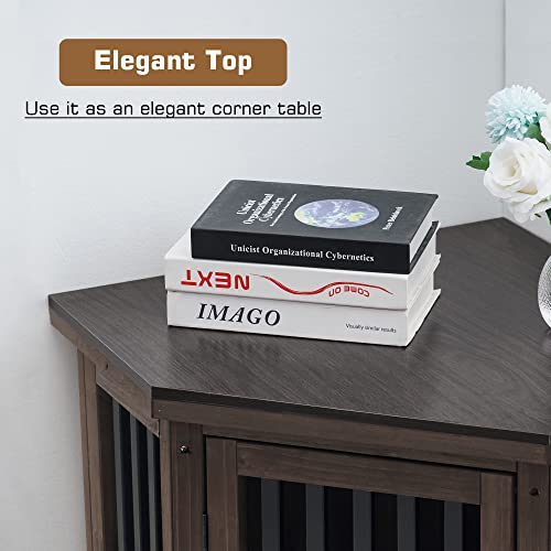 MCombo Furniture Corner Dog Crate, End Table Dog Kennel with Door, Wooden Dog House, Pet Crate Indoor Use 1578 (Medium, White and Brown)