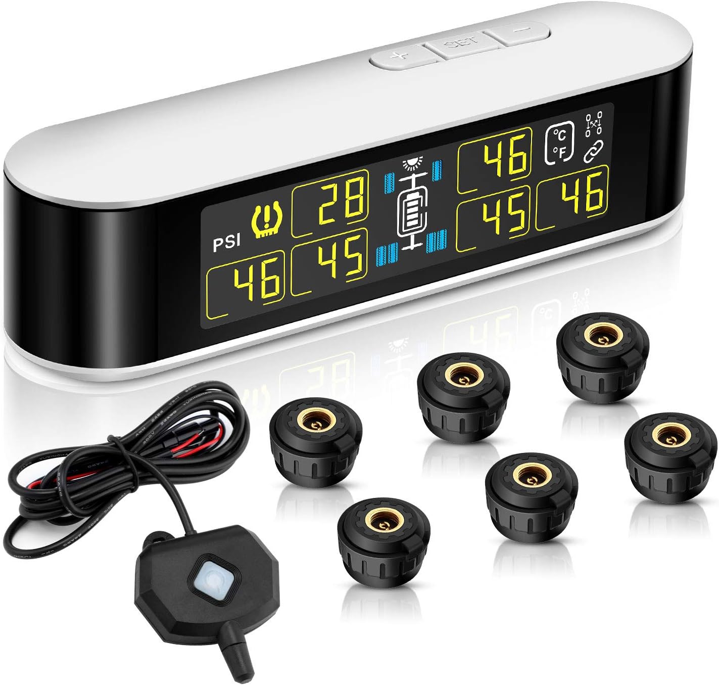 Tire Pressure Monitoring System TPMS,Blueskysea 6 External Sensors with Real-time Alarm Pressure Temperature LCD Color Screen For 4-6 Tires' Car RV Tow Trailer Pickup Truck Van (U8B6)