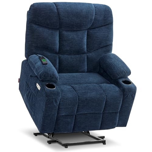 MCombo Power Lift Recliner Chair with Extended Footrest for Elderly People, Fabric 7287 (Navy Blue, Medium)