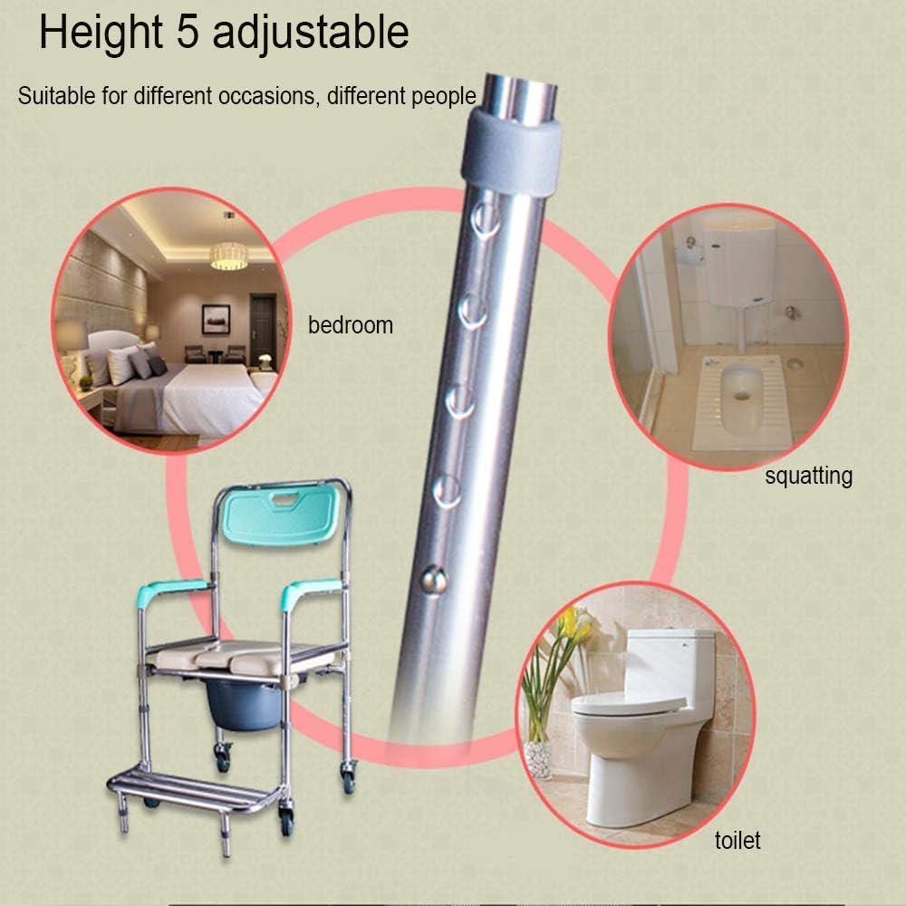 KOHARA Bedside Commode Chair, Folding Toilet Seat with Handles and Bucket for Adults Handicap Elderly and Pregnant Women Bathroom Wheelchair Adjustable Height