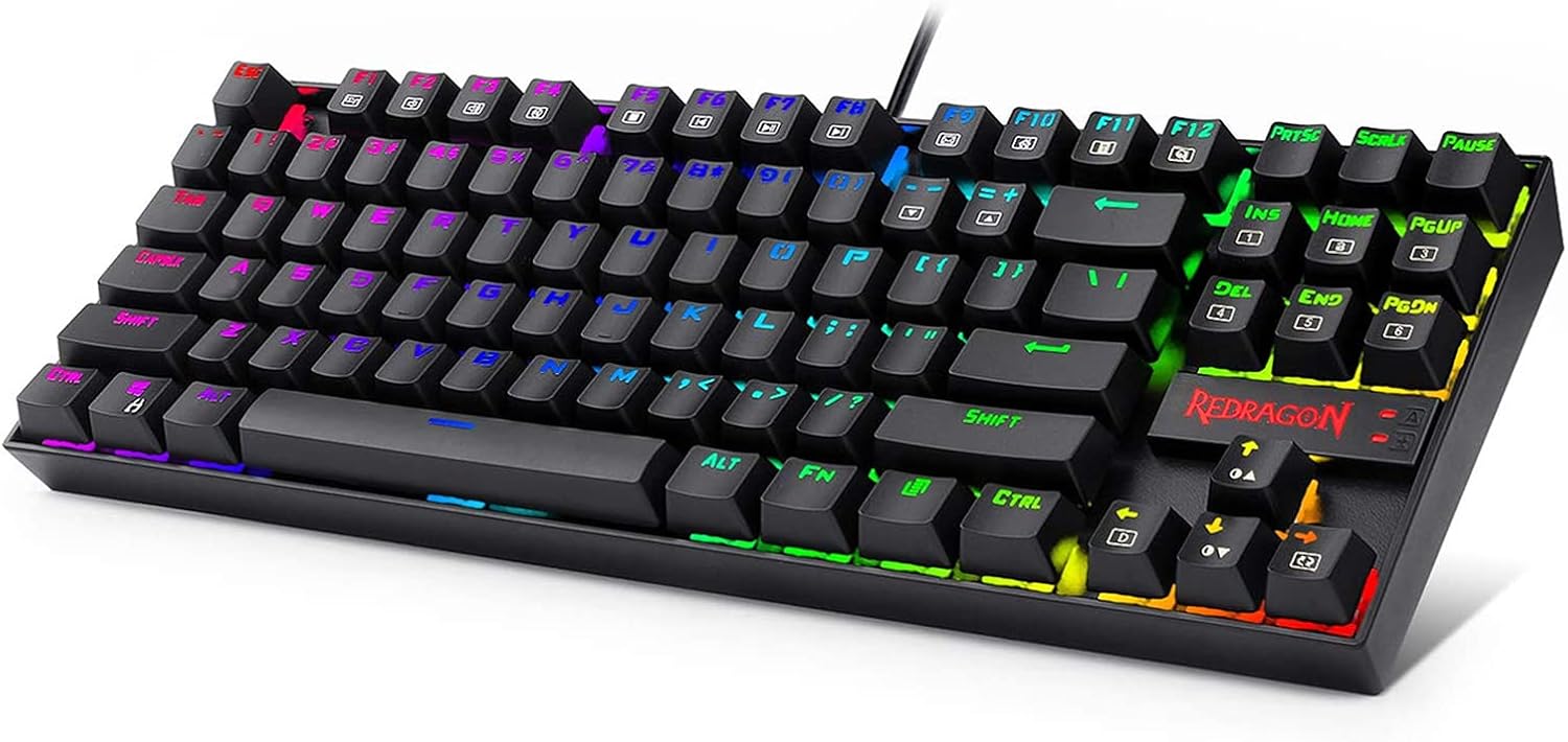 Redragon K552 Mechanical Gaming Keyboard RGB LED Backlit Wired with Anti-Dust Proof Switches for Windows PC (Black, 87 Key Blue Switches) Pack of 2
