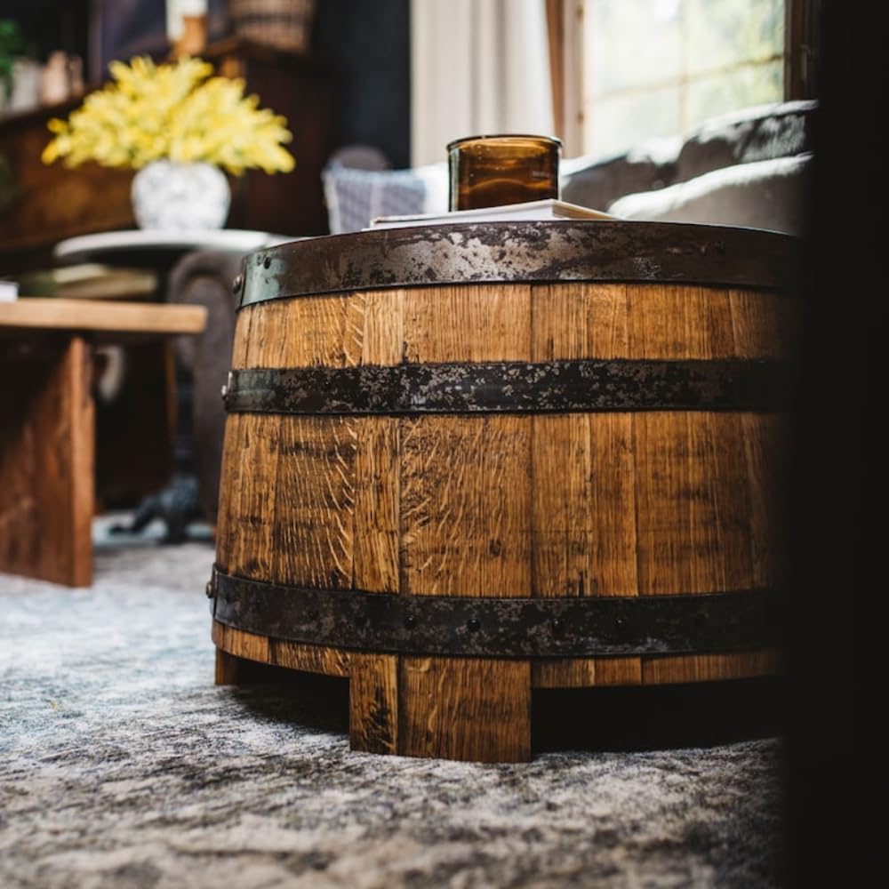 Whiskey Half Barrel Table, Whiskey Barrel, Wine Barrel End Table, Home Furniture, Barrel Furniture, White Oak, Bourbon Barrel Table, Unique Table, 24" W x 18" H x 24" D