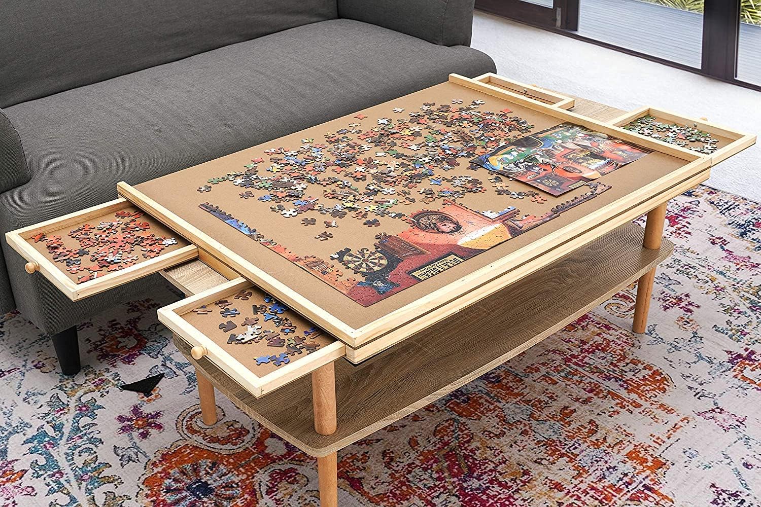 Lovinouse Upgraded 1000 Piece Wooden Puzzle Table with Holder, Jigsaw Puzzles Plateau Puzzle Board with Smooth Fiberboard Work Surface, 4 Sliding Drawers, Puzzle Storage for Teens Adults