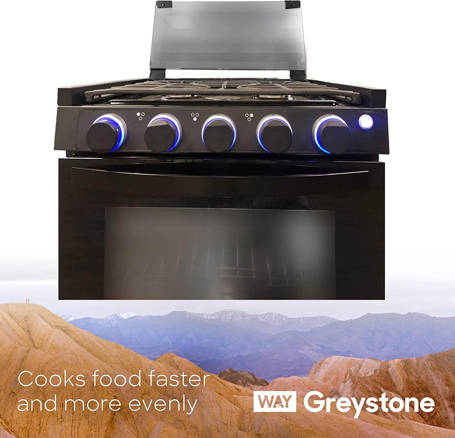 Way Interglobal Greystone, 12 Volt RV Gas Range and Cooktop, Stove and Oven Combo, 21 Inch, LP Gas, Black