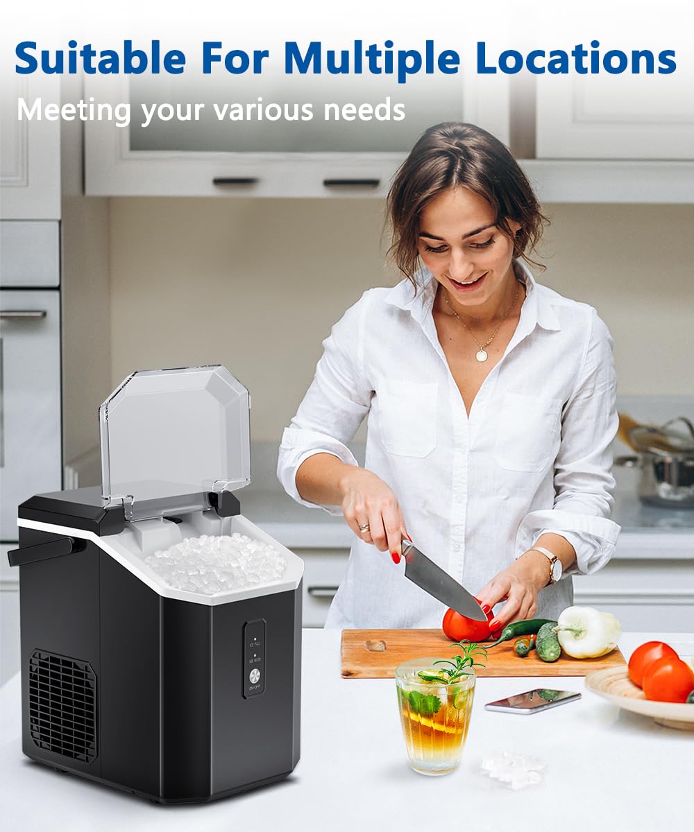 Joy Pebble Ice Maker Countertop, 10,000pcs/33lbs/Day, Portable Handheld Nugget Ice Maker Machine with Handle, Self-Cleaning, Ice Scoop and Basket for Kitchen/Home/Office/Party