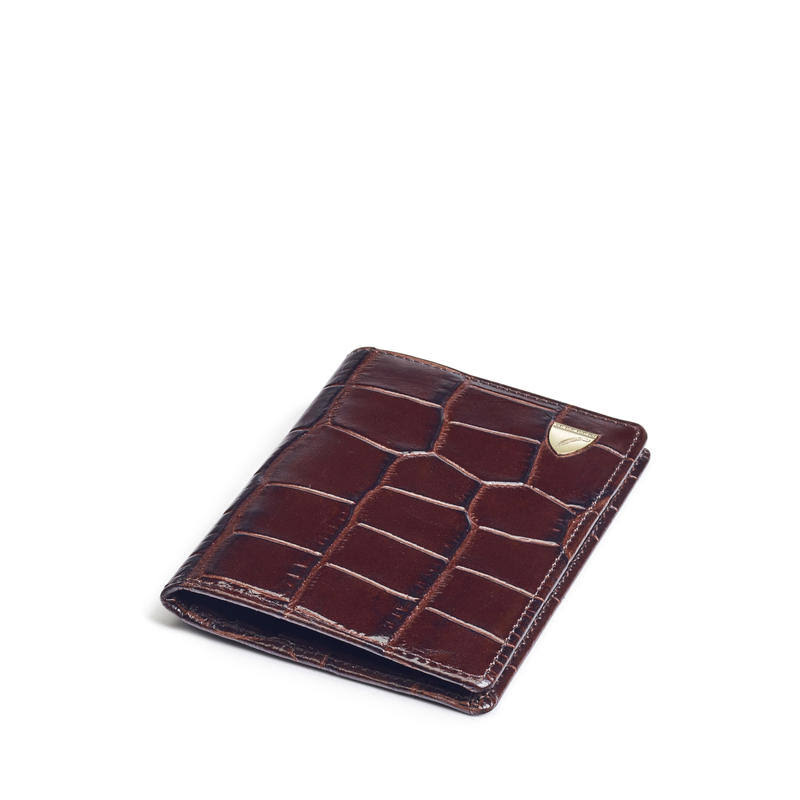 Aspinal of London | Double Fold Credit Card Holder | Deep Shine Amazon Brown Croc