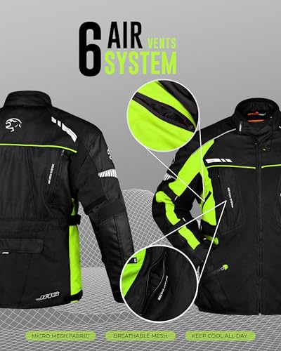 JAG Touring Motorcycle Jacket for Men, Dual Sports Water Resistant Adventure Riding Jacket with Cordura Fabric & CE Armor