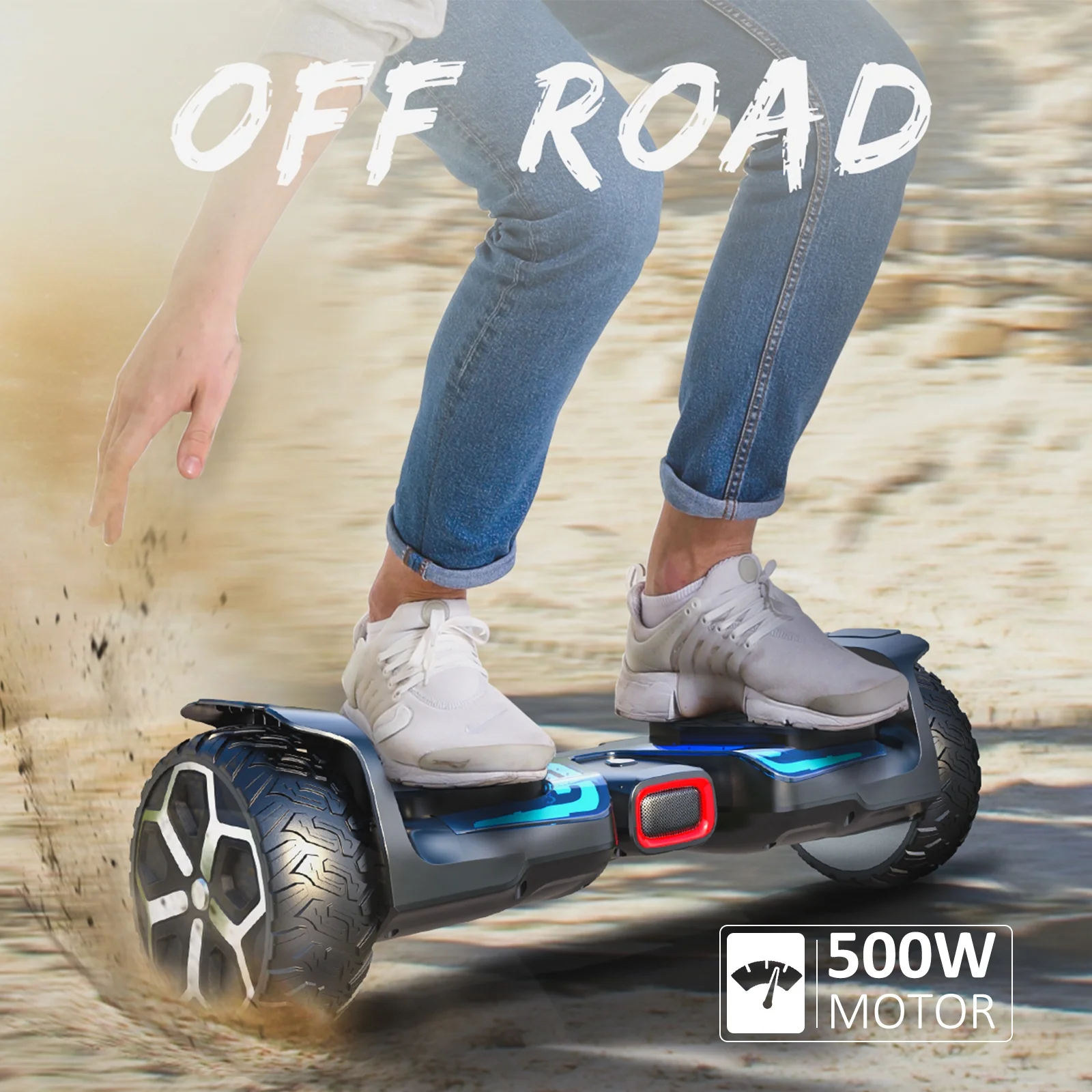 GYROOR All Terrain Hoverboard, 6.5" Off Road Hoverboards with 500w Motor, Adult Hoverboard with Metal Aluminum Shell, Bluetooth Speaker and Led Lights, Self Balancing Hoverboard for Kids Ages 6-12