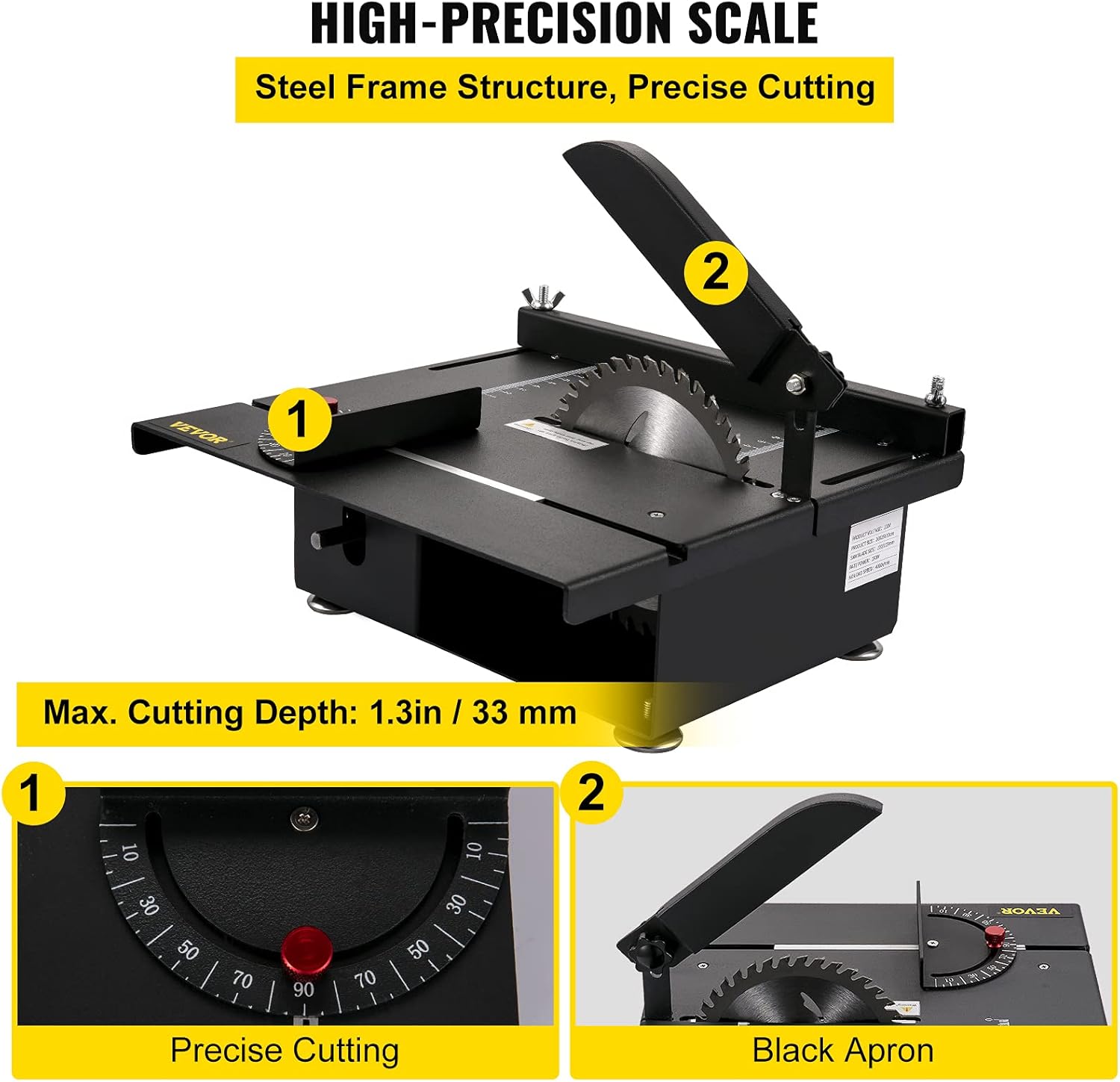 VEVOR Mini Hobby Table Saw for Woodworking DIY, 7 level power adapter, 200W 4000RMP Multifunctional Table Saws, 1.57in Cutting Depth, Cutting/Polishing Set.