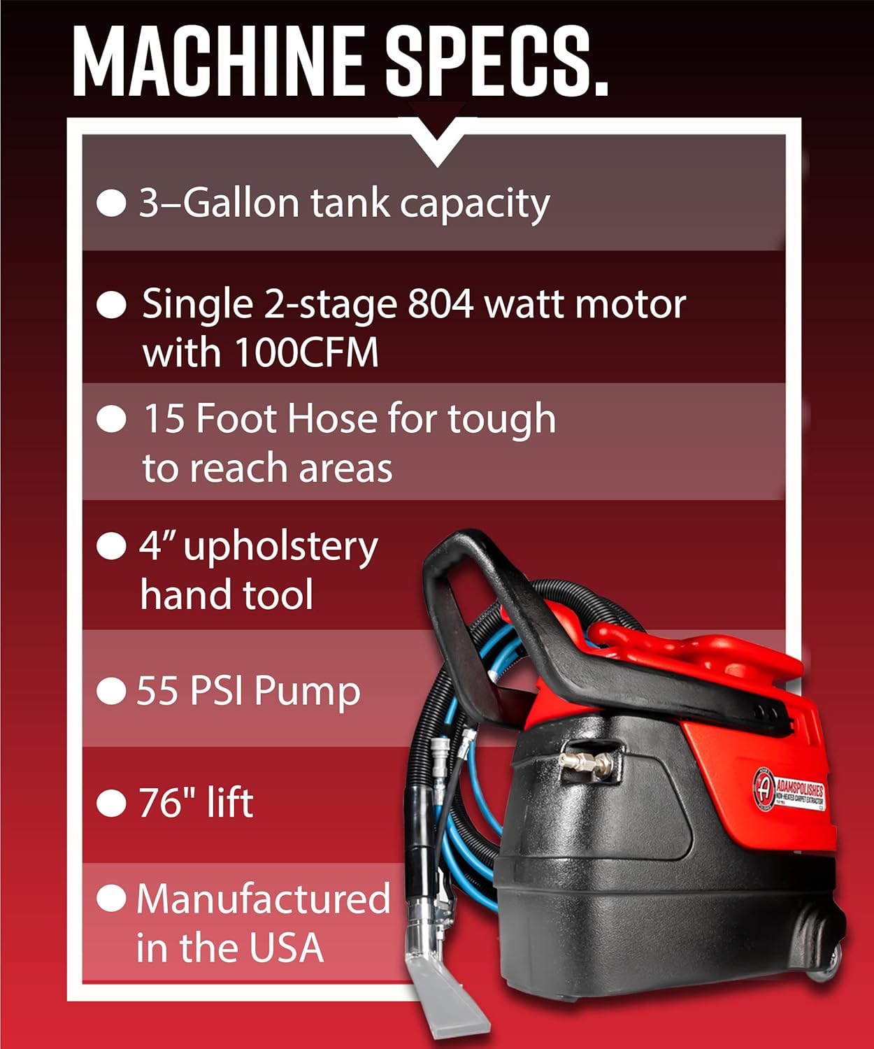 Adam's Non-Heated Carpet Extractor, Powerful Spot and Upholstery Cleaner, Clear Hand Tool, 15 Foot Hose, Easy Dirt and Spot Removal for Vehicles