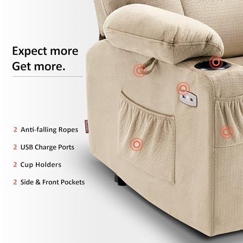 MCombo Small Power Lift Recliner Chair with Massage and Heat for Petite People, Cup Holders, USB Ports, Side Pockets, Fabric 7569 (Small-Regular, Brown)