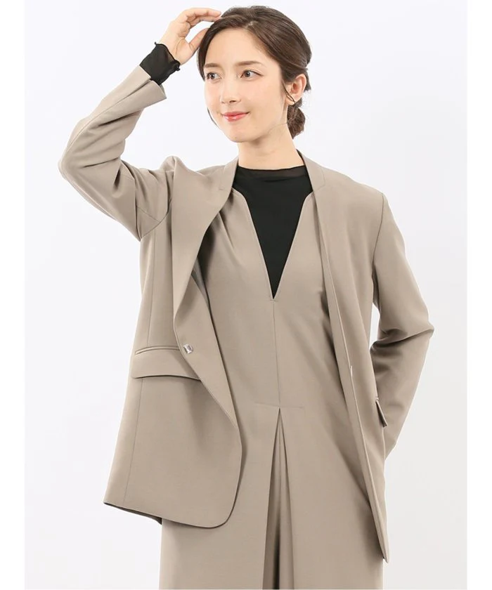 Stretch Washable Woolish No Collar Jacket