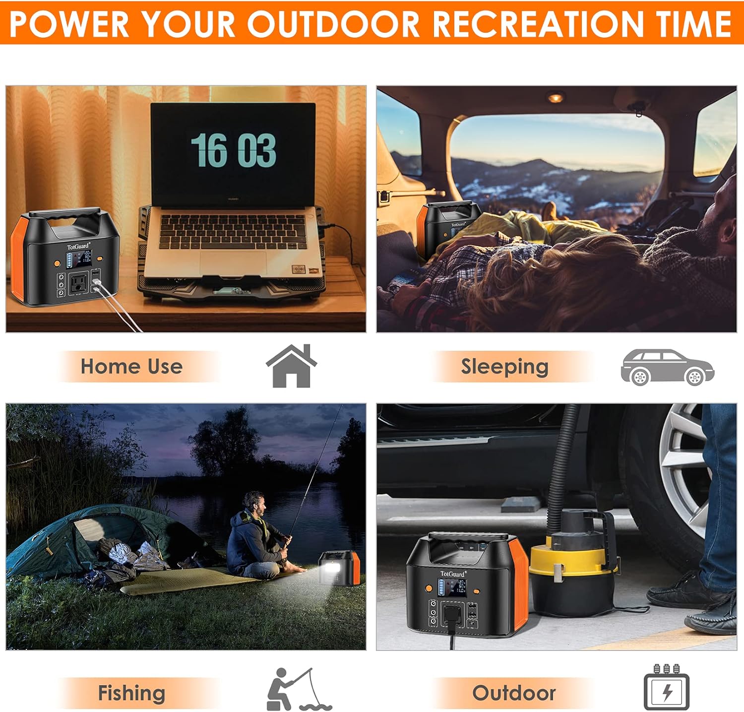 Portable Power Station, TotGuard 800W Portable Backup Lithium Battery 555Wh Portable Solar Generator with 2 110V(Peak 1200W) Pure Sine Wave AC Outlets for Outdoor Road Trip Camping Emergency Adventure