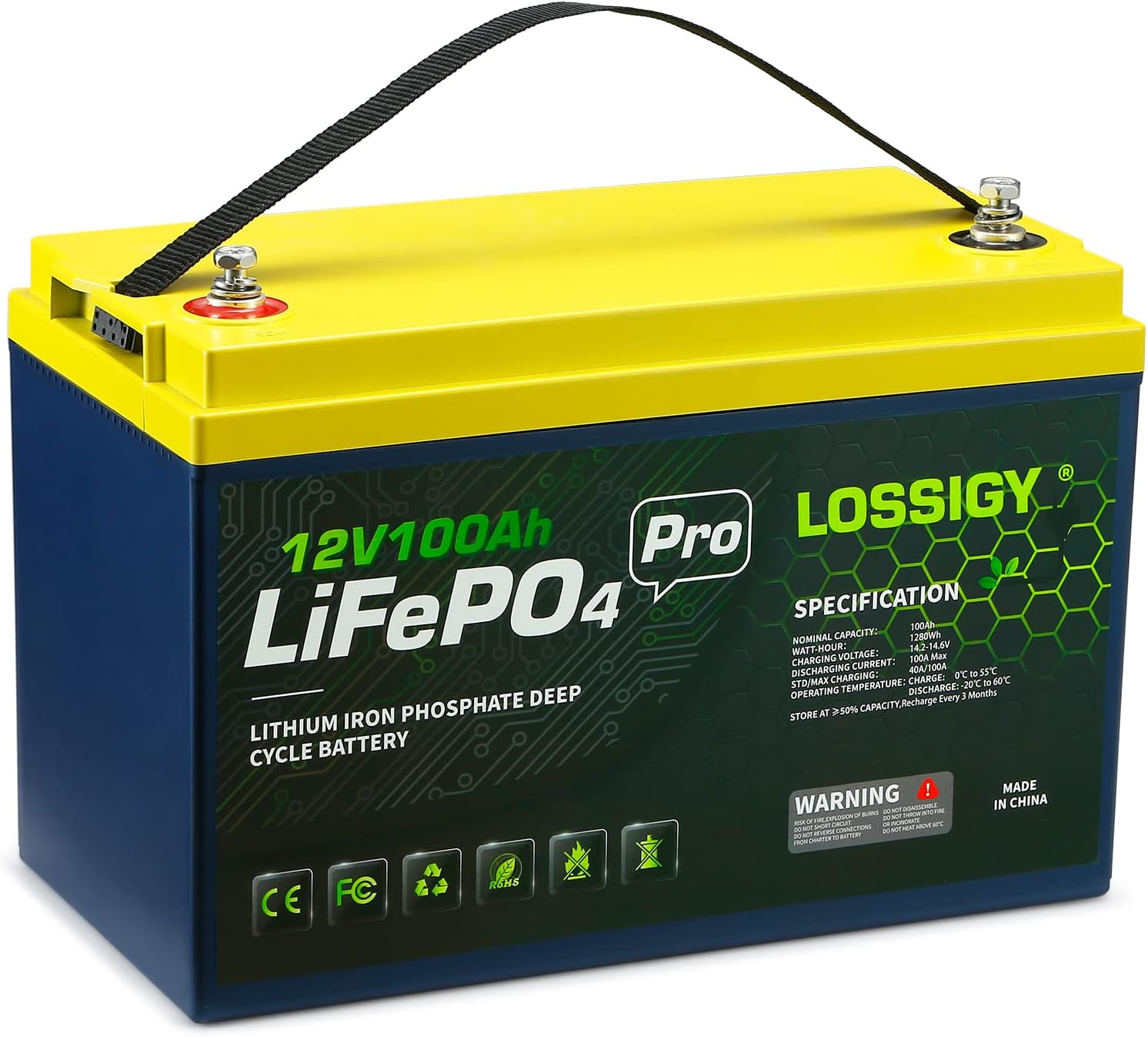 LOSSIGY LiFePO4 Battery 12V 200Ah Deep Cycle Lithium Ion Battery, Built-in 100A BMS, 4000+ Cycles, 280Amp Max, Perfectly replace all RV, Solar systems, Marine Batteries Application, Maintenance-Free