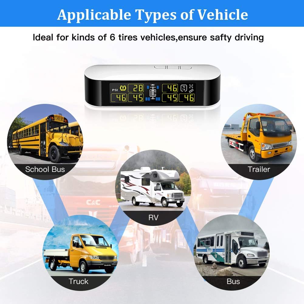Tire Pressure Monitoring System TPMS,Blueskysea 6 External Sensors with Real-time Alarm Pressure Temperature LCD Color Screen For 4-6 Tires' Car RV Tow Trailer Pickup Truck Van (U8B6)