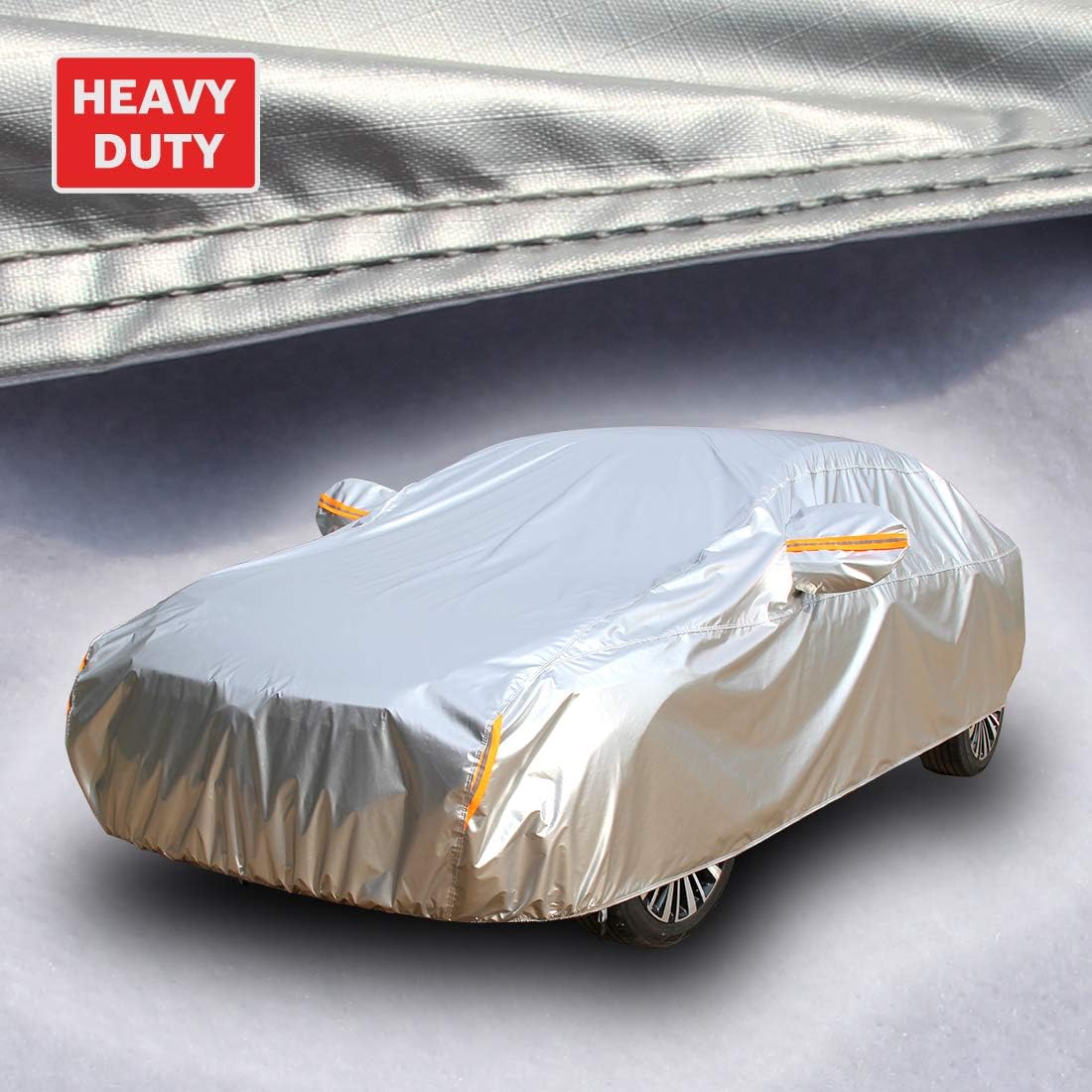 Tecoom Super Heavy Duty Multiple Layers Car Cover All Weather Waterproof Windproof Snow Sun Rain Protective with Buckles & Belt,Without Mirror Pockets Fit 150-178 Length Coupe/Convertible/Sport Car
