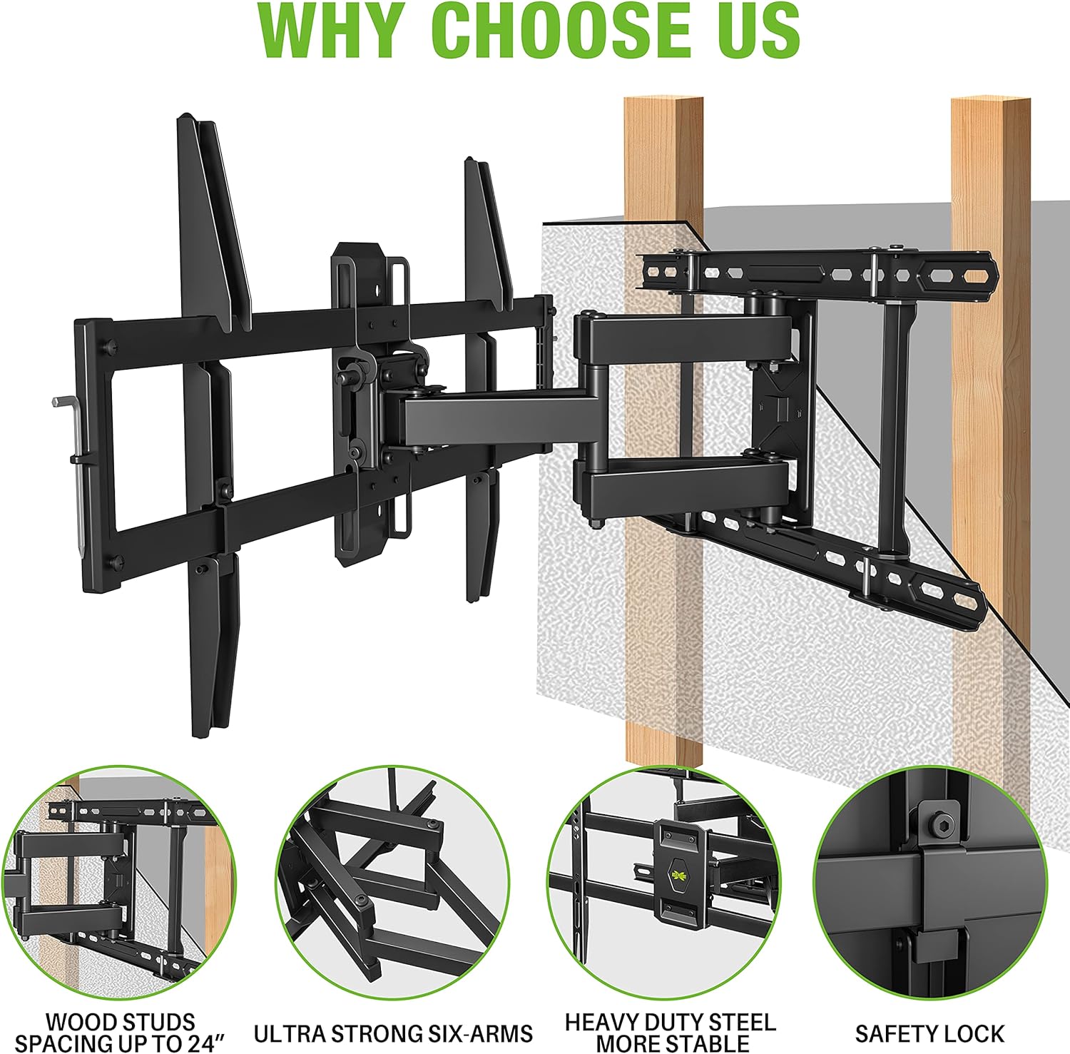 USX MOUNT Full Motion TV Mount for 42"-80" TVS, Fits 16" 18" or 24" Studs , TV Wall Mount Bracket Tilt Swivel Extension TV Mounts with Dual Articulating Arms Max VESA 600x400mm, Weight Capacity 110lbs Pack of 2