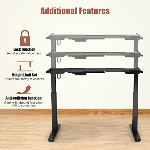 COSTWAY Electric Stand up Desk Frame, Ergonomic Sit to Stand Desk Frame w/Adjustable Height & Width, DIY Workstation Base w/Memory Controller for Home Office(Frame Only) (Black)