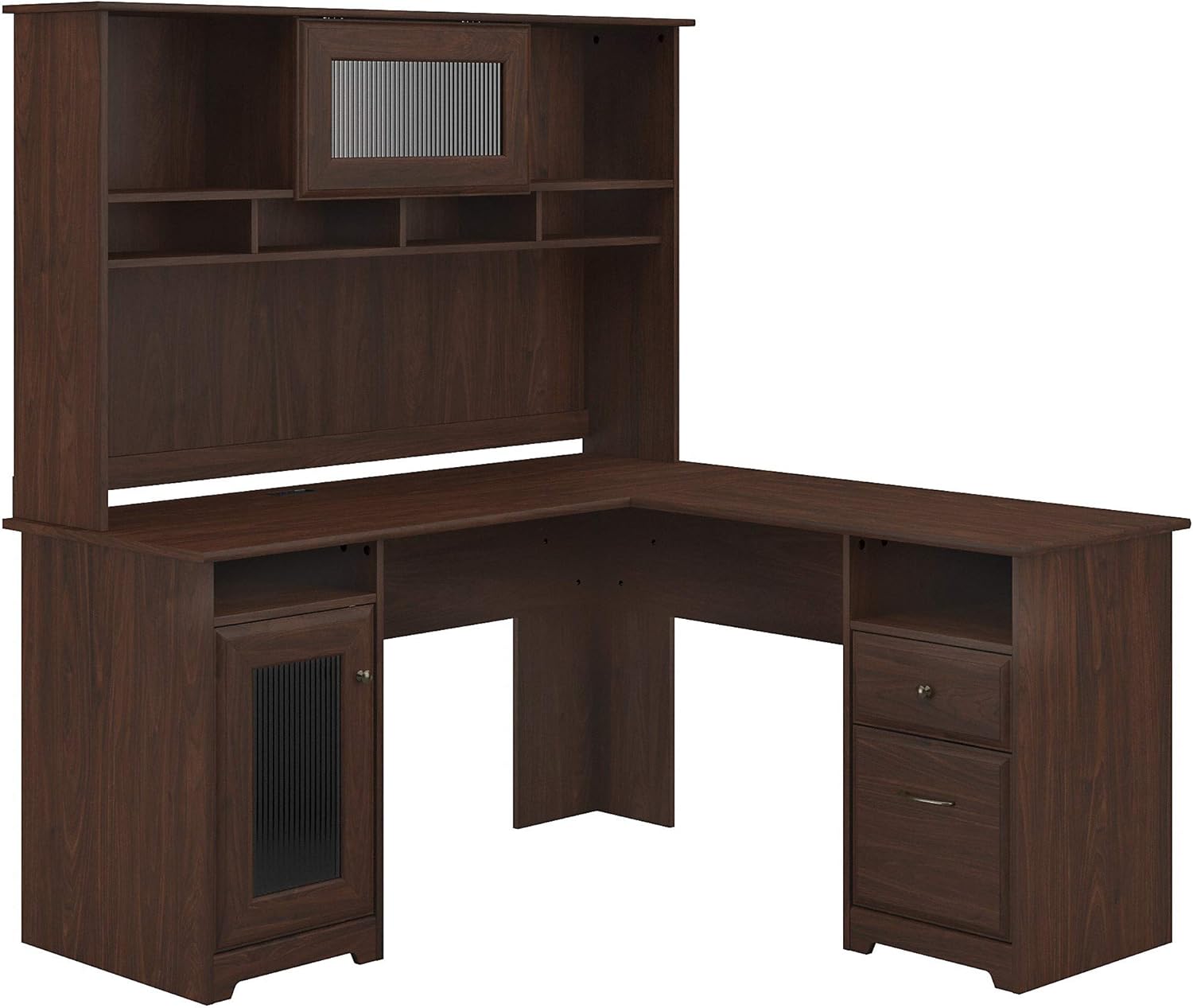 Bush Furniture Cabot L Shape Desk with Hutch, Modern Walnut