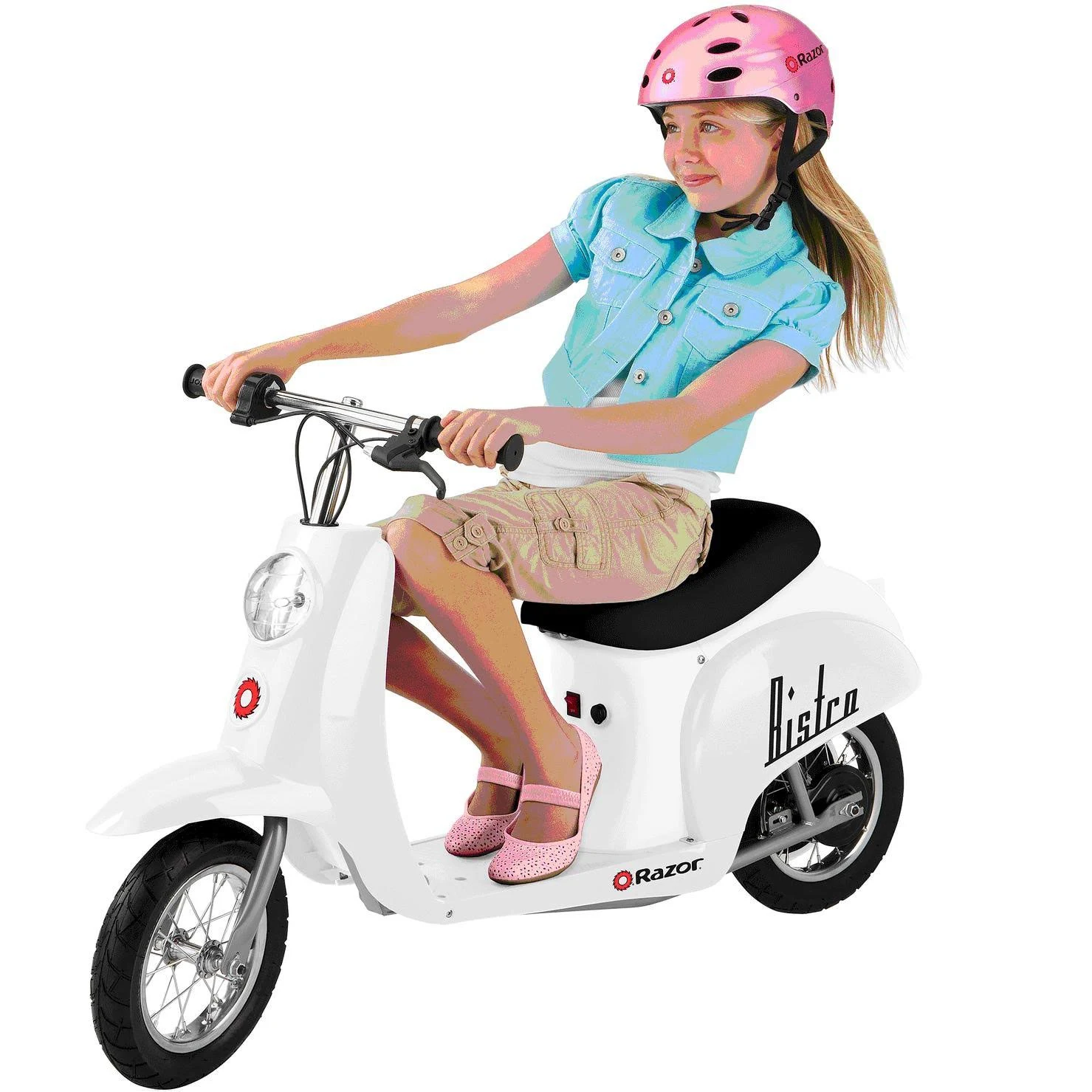 Razor Pocket Mod Miniature Euro 24V/250W Electric Retro Scooter, White + Helmet