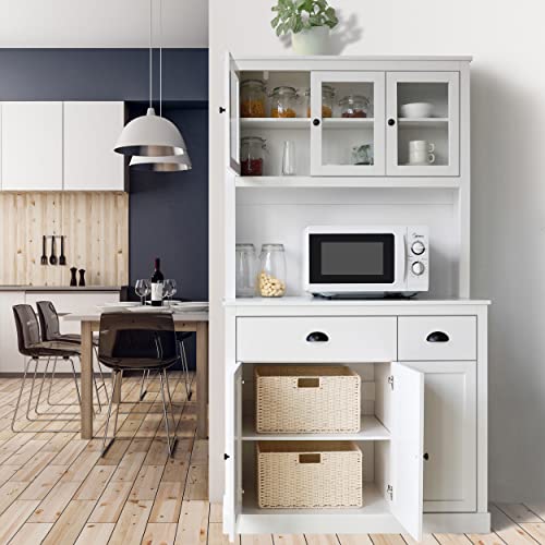 VEIKOU 71" Kitchen Pantry Buffet with Hutch, 2 Drawers, 6 Doors