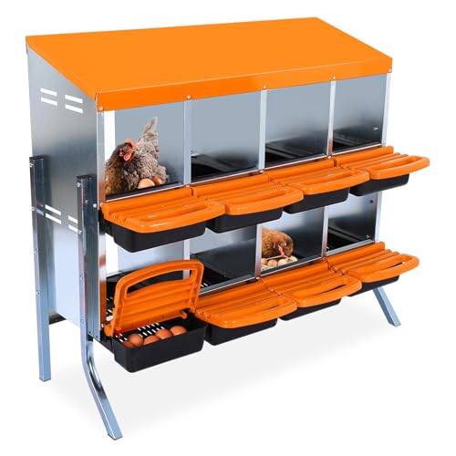 Chicken Nesting Box, 10 Hole 2 Layer Hen Nest Box with Legs, Roll Away Eggs Laying Boxes,Cleanable Pull Out Hen Roosting Boxes
