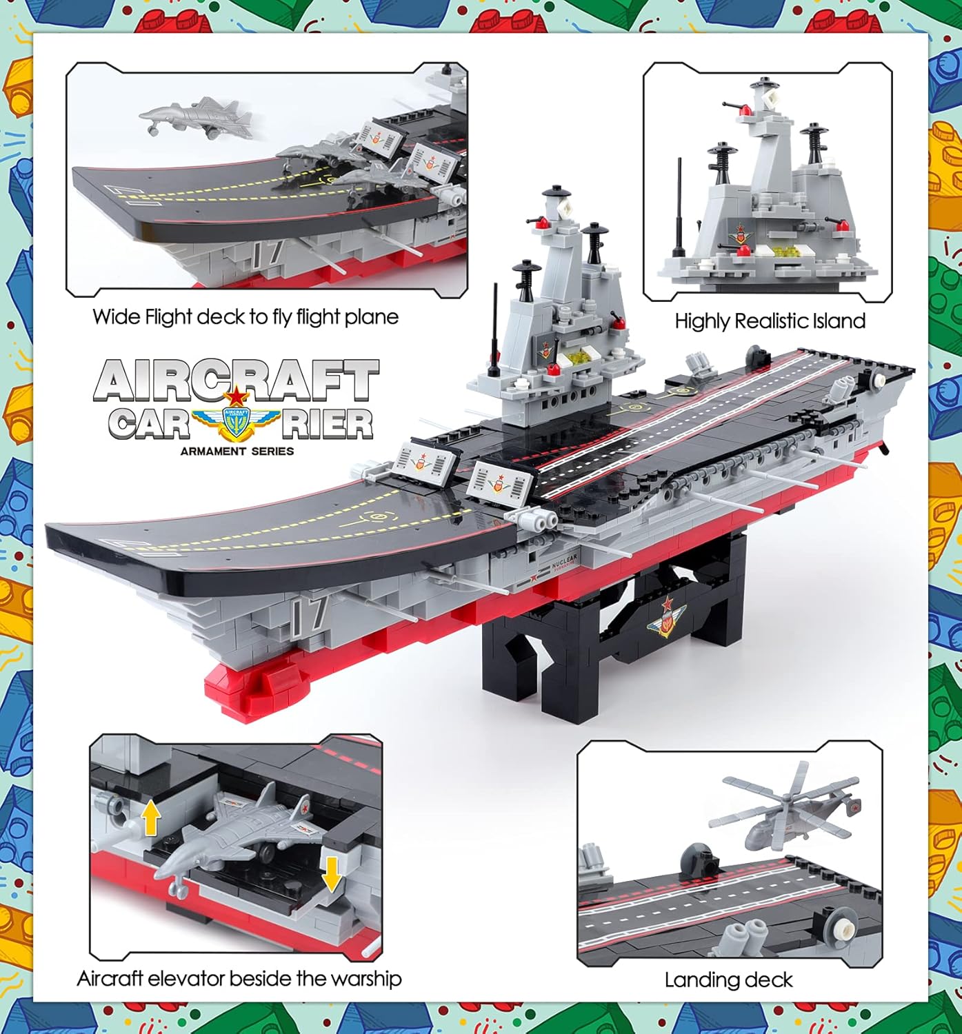 Military Aircraft Carrier Toy Building Blocks Set, 1131 Pieces Army Battleship Aircraft Boat Building Toy with Army Helicopter, Present Gift for Kids Boys Girls 6-12