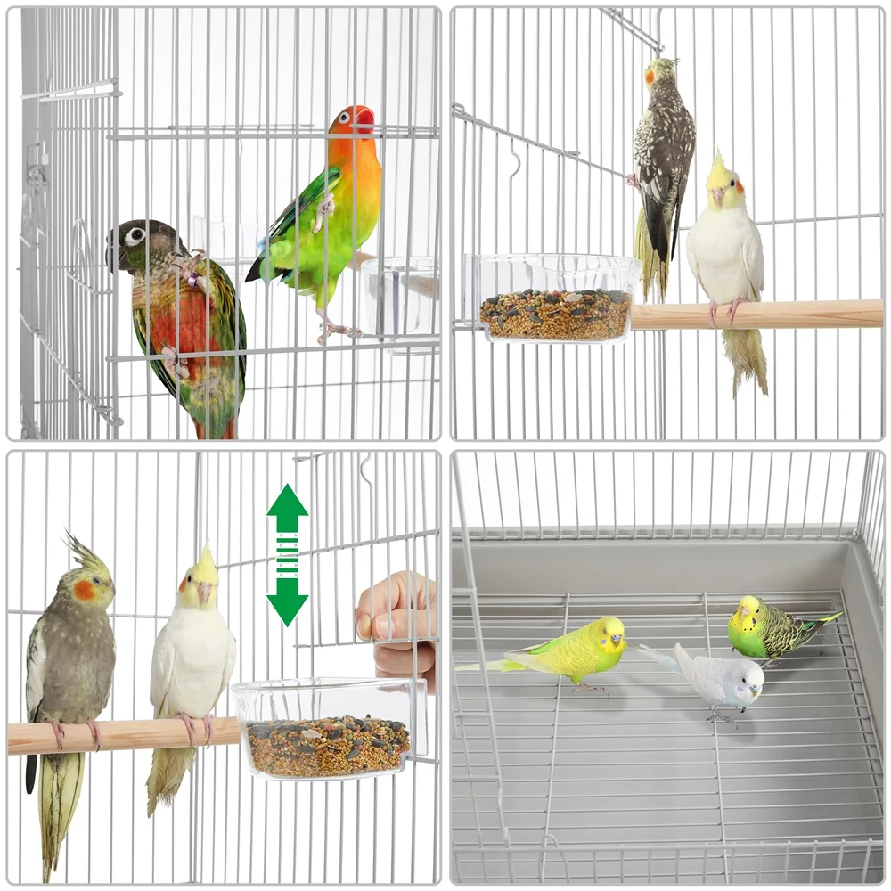 Alden Design 53.5" Metal Rolling Bird Cage with Play Top Stand, Light Gray - Curated Treasures Market
