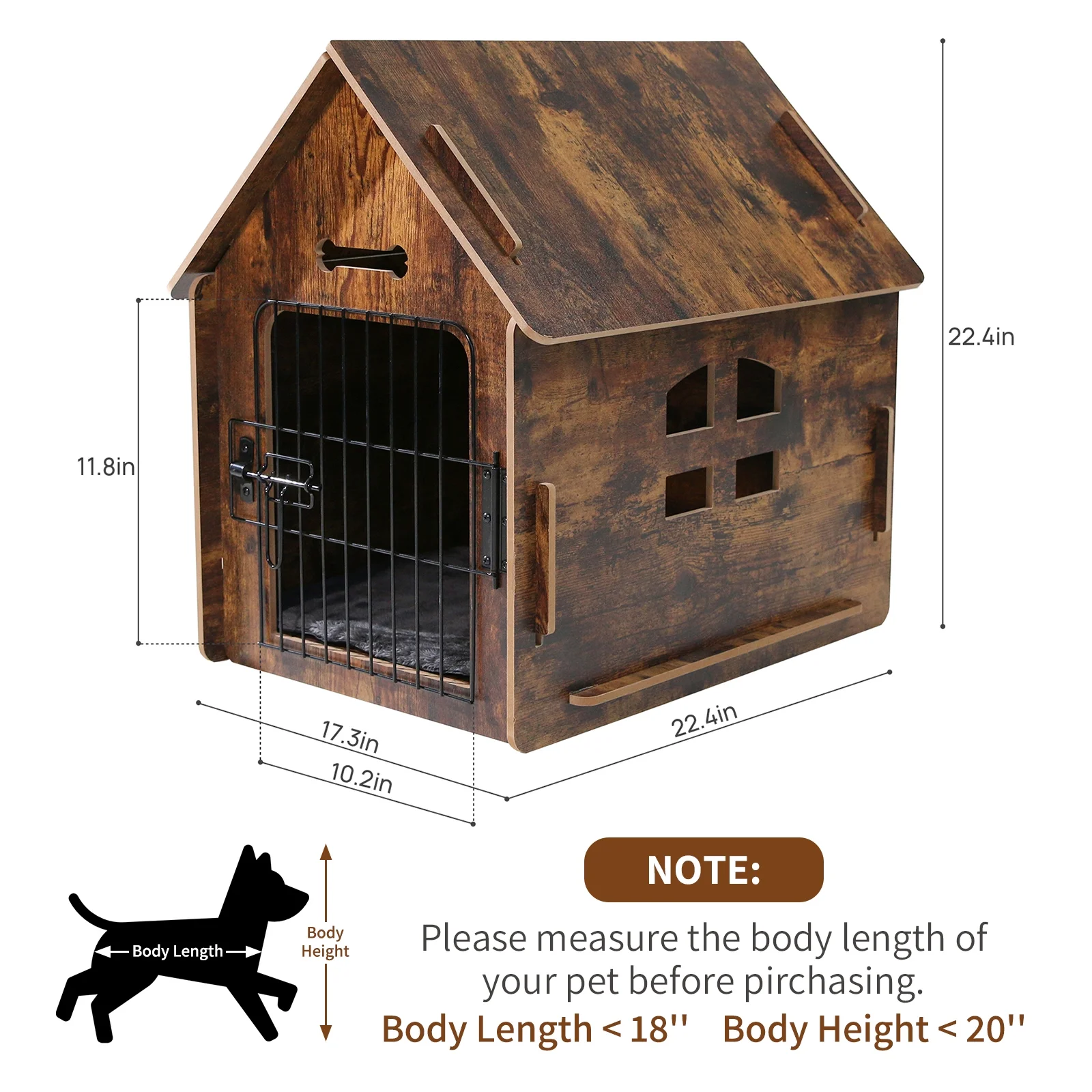 RYPetmia Dog House for Small Dogs Wooden Pet House with Door and Roof Indoor and Outdoor Breathable Dog Crate for Small Medium Dog Cat Dog Kennel Brown
