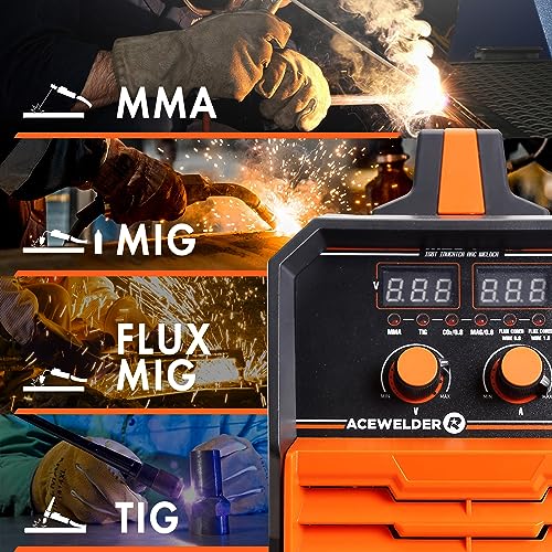 Digital 140A Gas Gasless MIG Welder, 110V/220V Dual Voltage, MIG/Flux MIG/Lift TIG/MMA Stick 4-in-1 Multiprocess Welding Machine IGBT DC Inverter