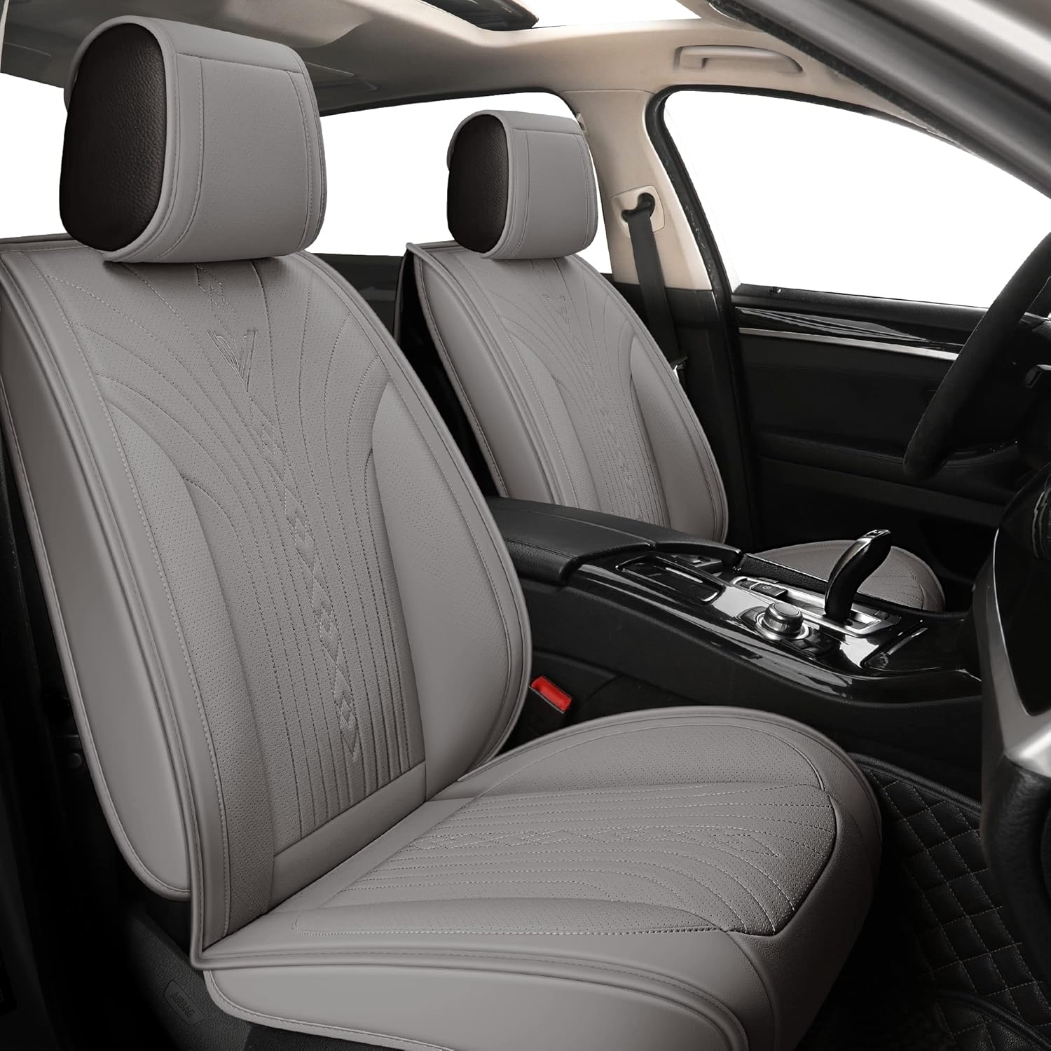YUHCS Leather Car Seat Covers, 2 PCS Front Seat Covers, Breathable Automotive Seat Covers for Cars SUV Pickup Truck, Universal Waterproof Car Seat Cover Vehicle Cushion Cover, Black