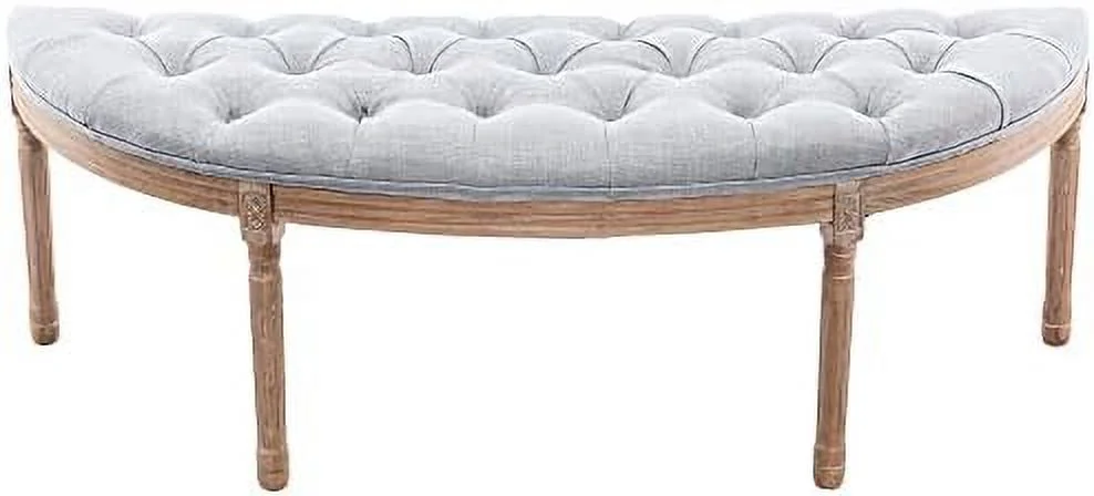 55" Halfmoon Entryway Bench Tufted Semi Circle Ottoman Bench Seat French Style Upholstered Bed End Bench for Foyer Mudroom Bedroom  Beige