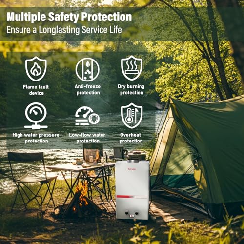 Propane Water Heater Tankless, 10L Portable Water Heater, 2.6GPM Portable Hot Water Heaters with Multi-Protection, Instant Camping Water Heaters for Camping, Outdoors Shower, RV Shower, White