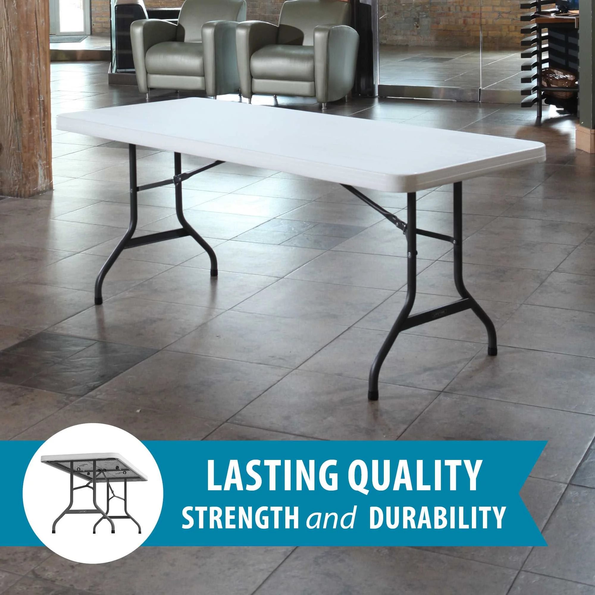 Lifetime 6 Foot Rectangle Folding Table, Indoor/Outdoor Commercial Grade, White Granite (22901)
