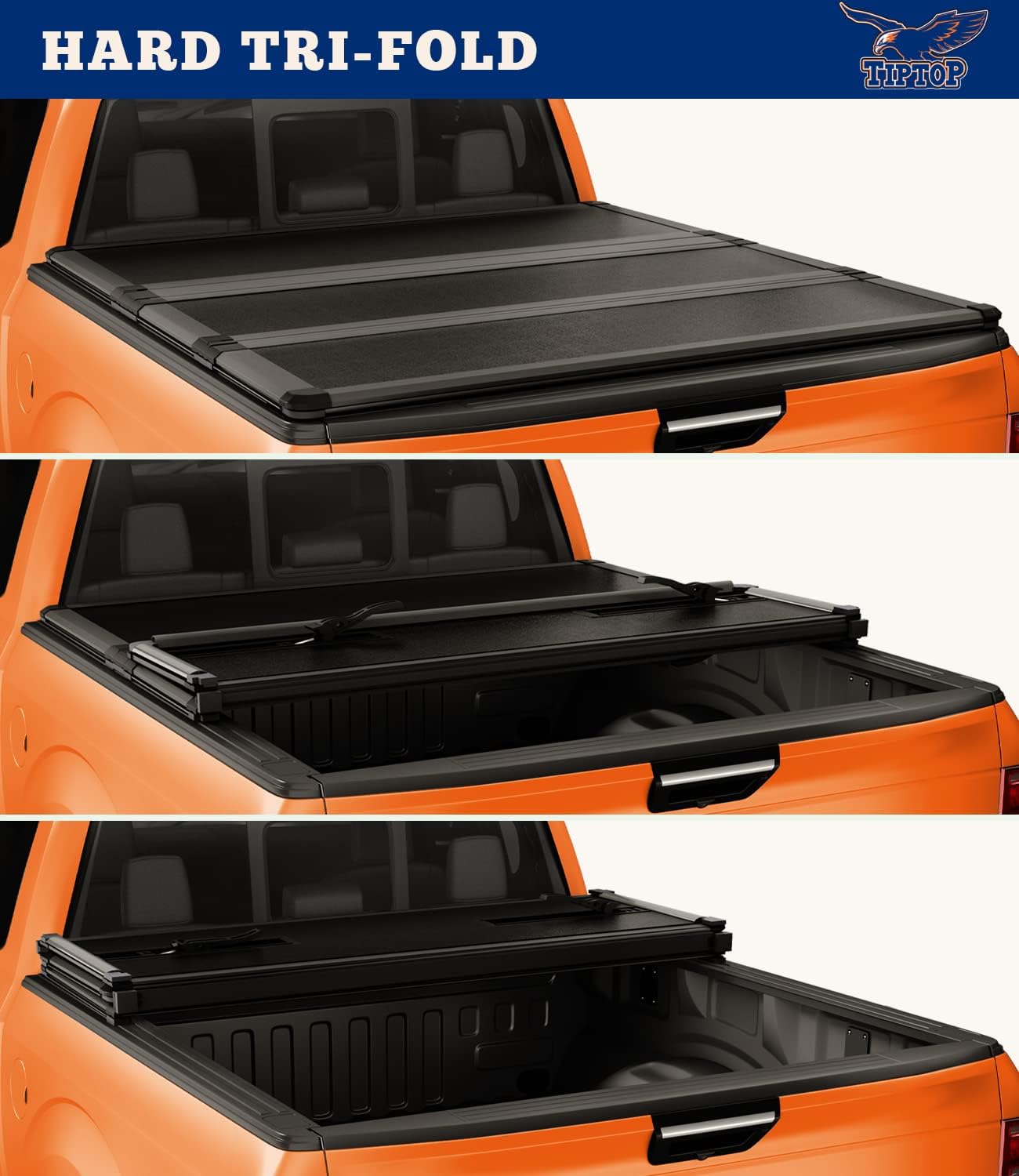 TIPTOP Tri-Fold Hard Tonneau Cover Truck Bed FRP On Top for 2007-2024 Silverado/Sierra 1500 & 2007-2019 2500 3500 HD 6.6ft Bed (78.9") |Not for CarbonPro Bed| TPM3 |